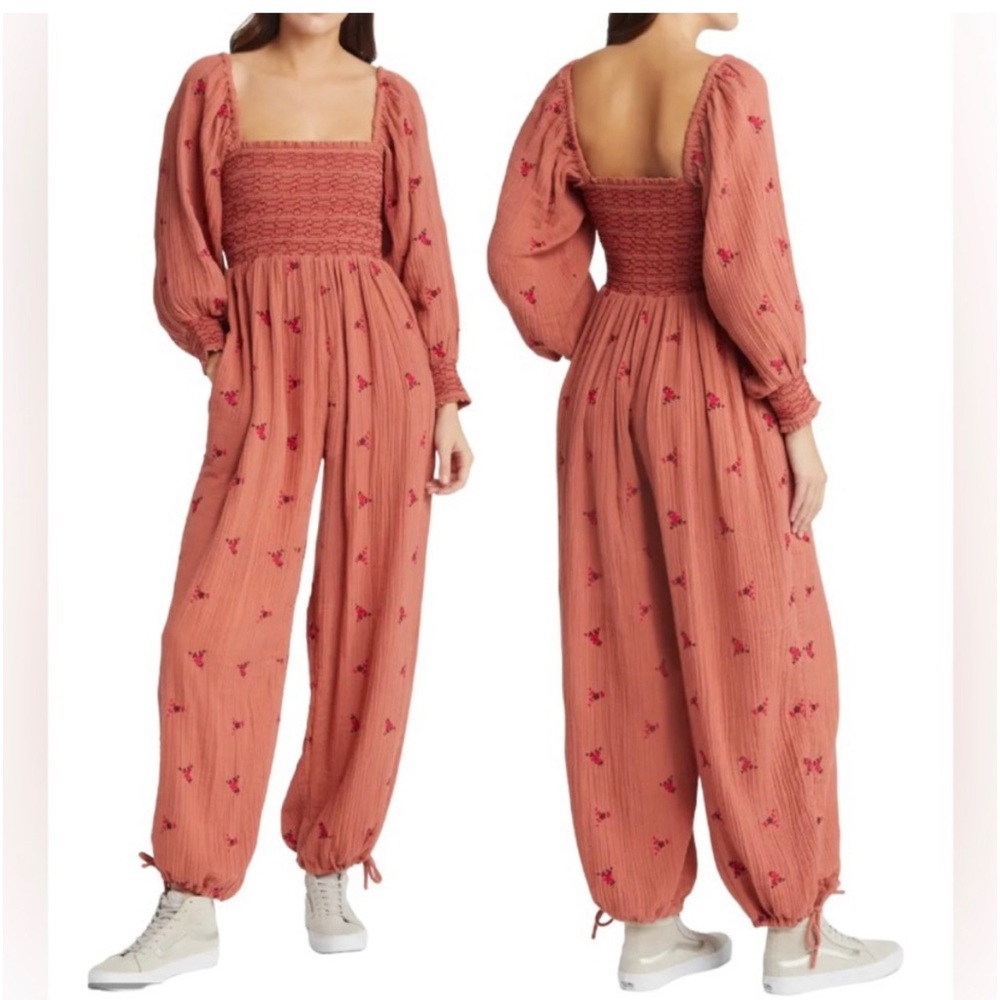 Free Prople/Revolve Dahlia Smocked Wide Leg Jumpsuit XL
